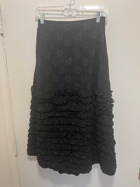 Black Ruffled A-Line Midi Skirt